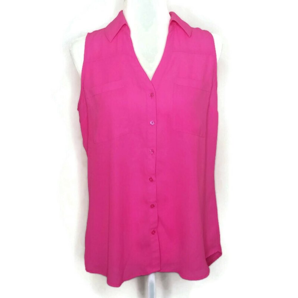 Express | Sheer Neon Pink Sleeveless Portofino Blouse Medium